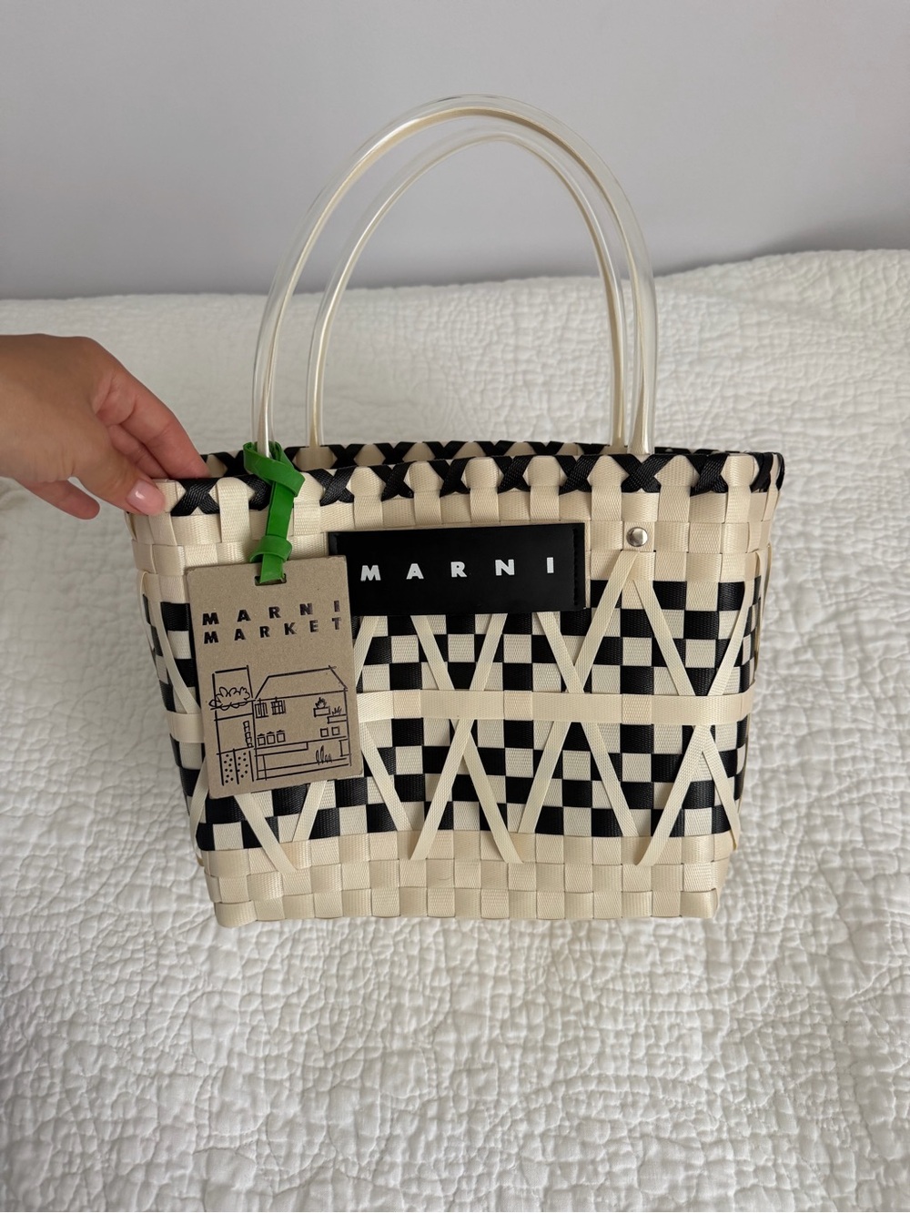 Marni Black and Cream Woven Basket bag